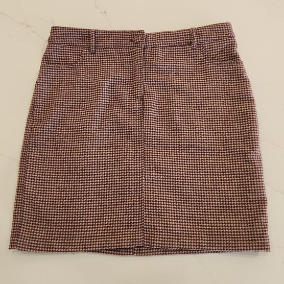 Cupcakes and Cashmere Sz 8 Wool Blend A-Line Mini Houndstooth Brown Skirt Earthy - Picture 1 of 10